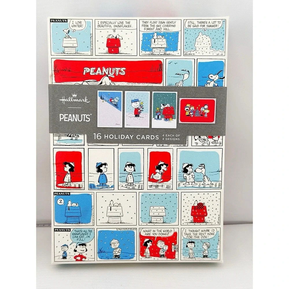 Hallmark Peanuts Christmas Cards. New! 16 Total With 4 Different Designs.